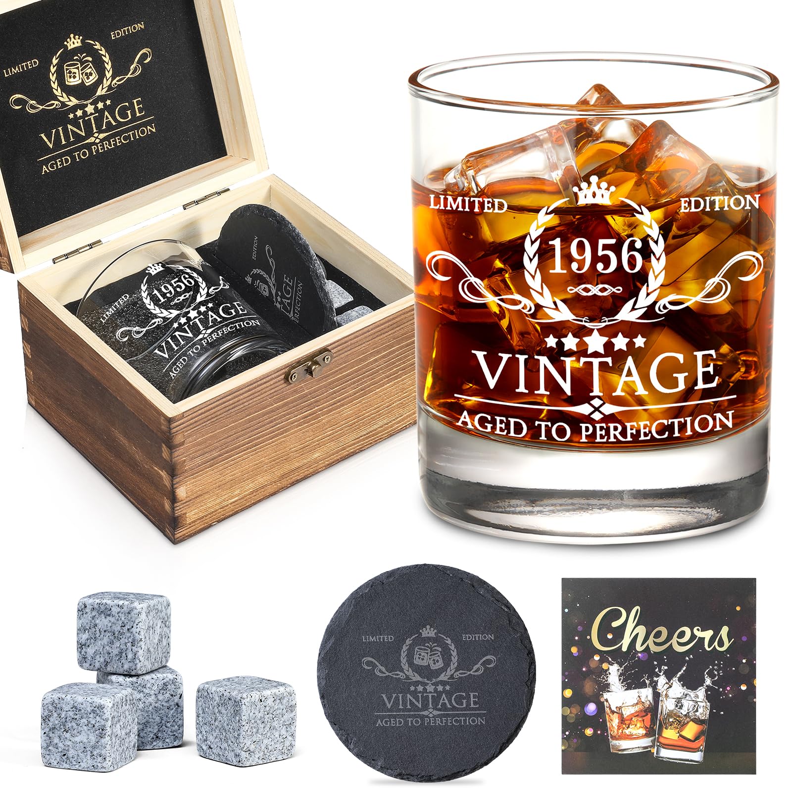 70th Birthday Gifts for Men Whiskey Glass Set