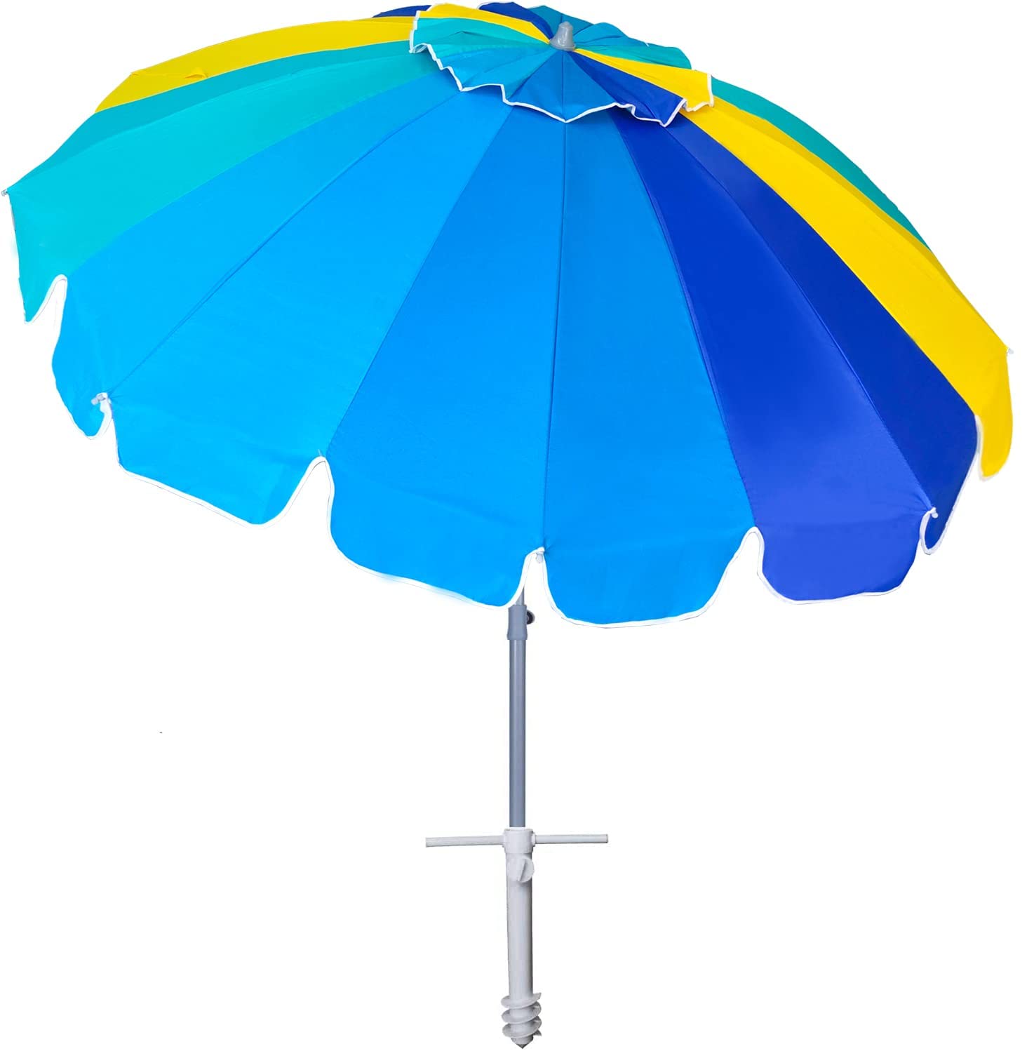 AMMSUN 7.5ft Heavy Duty HIGH Wind Beach Umbrella with sand anchor Vent Tilt Portable Sun Shelter