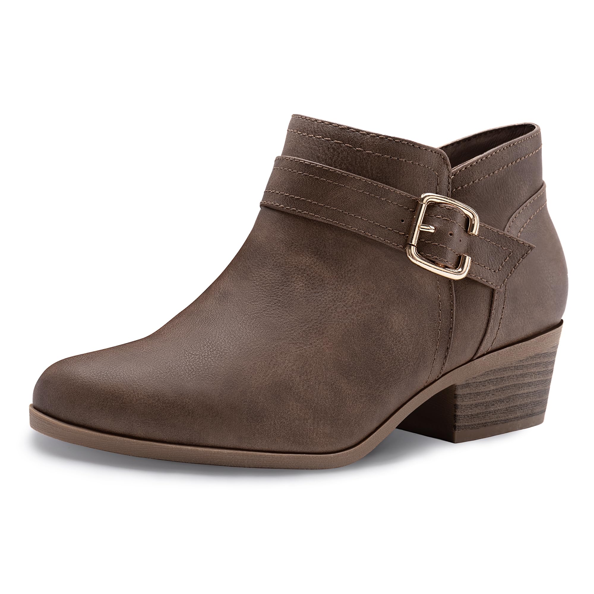 Athlefit Women's Chunky Low Heel Ankle Boots Classic Pointed Toe Side Zipper