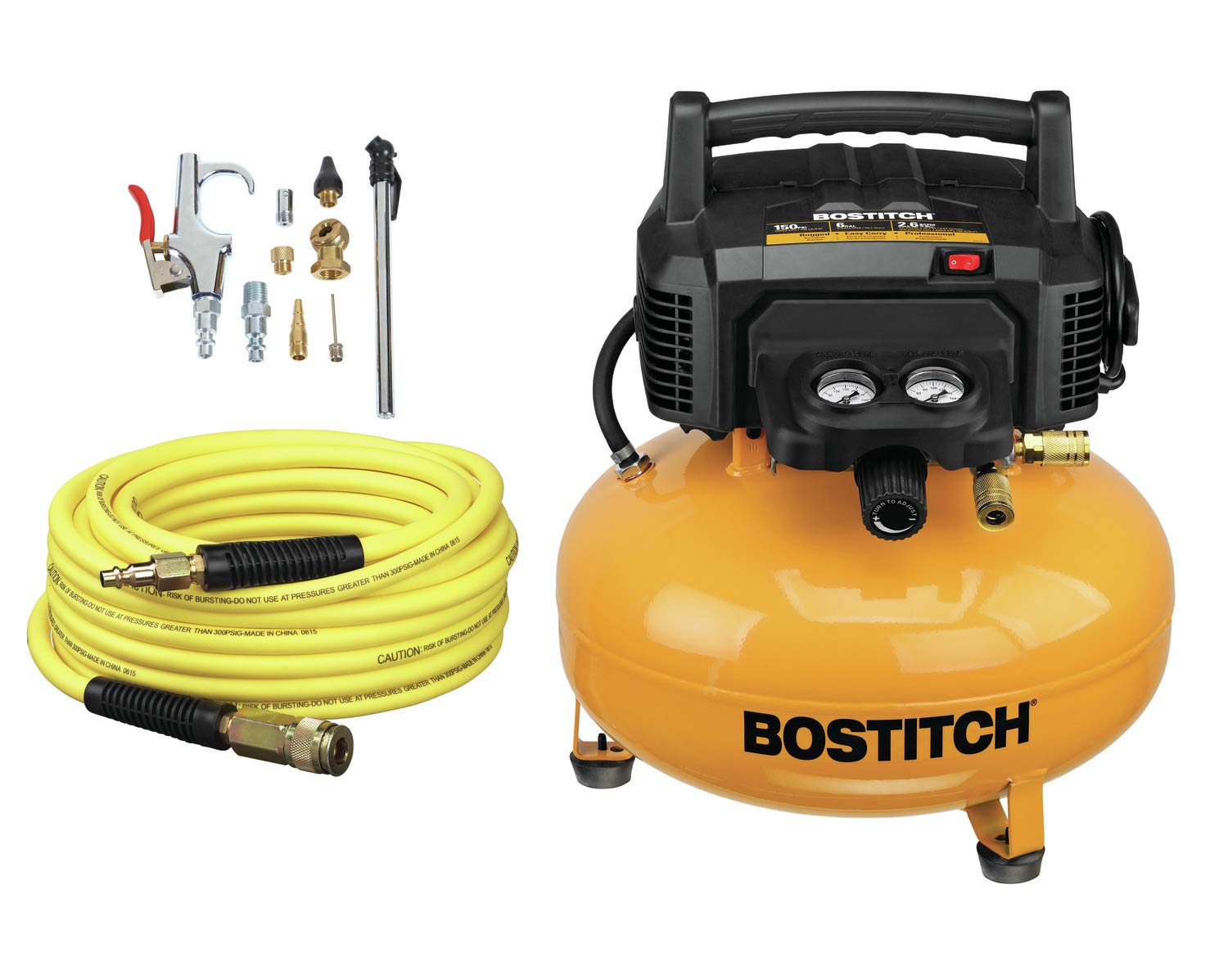 Bostitch 6 Gallon Pancake Air Compressor & 13 Piece Accessory Kit: Air Hose