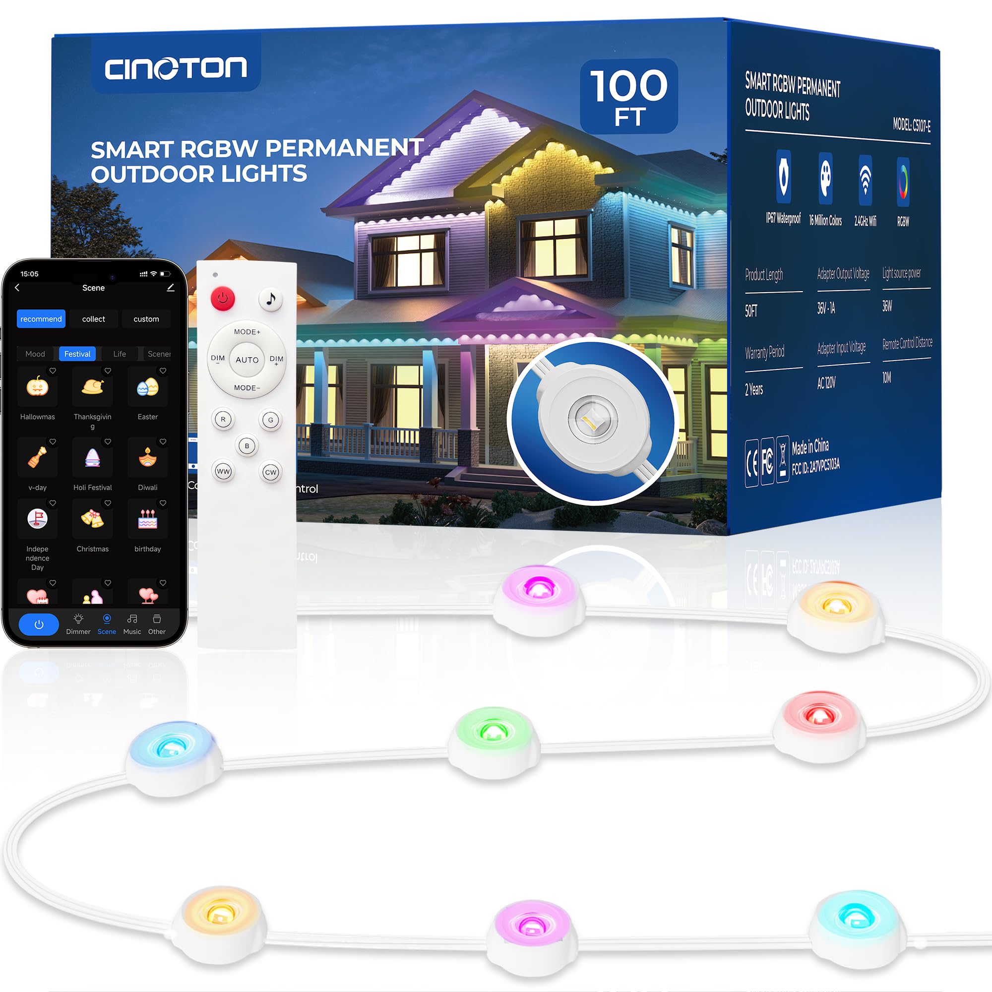 CINOTON Permanent Outdoor Lights 100ft