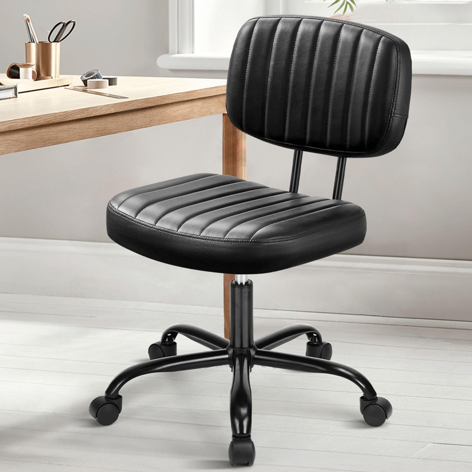 DUMOS Small Armless Home Desk Chair with Low Back Lumbar Support