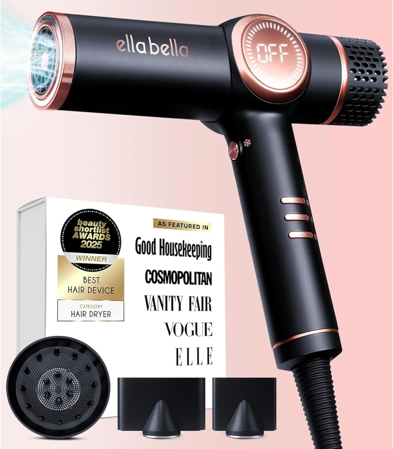 ELLA BELLA® Professional Ionic Hair Dryer with Diffuser • Negative Ion Blow