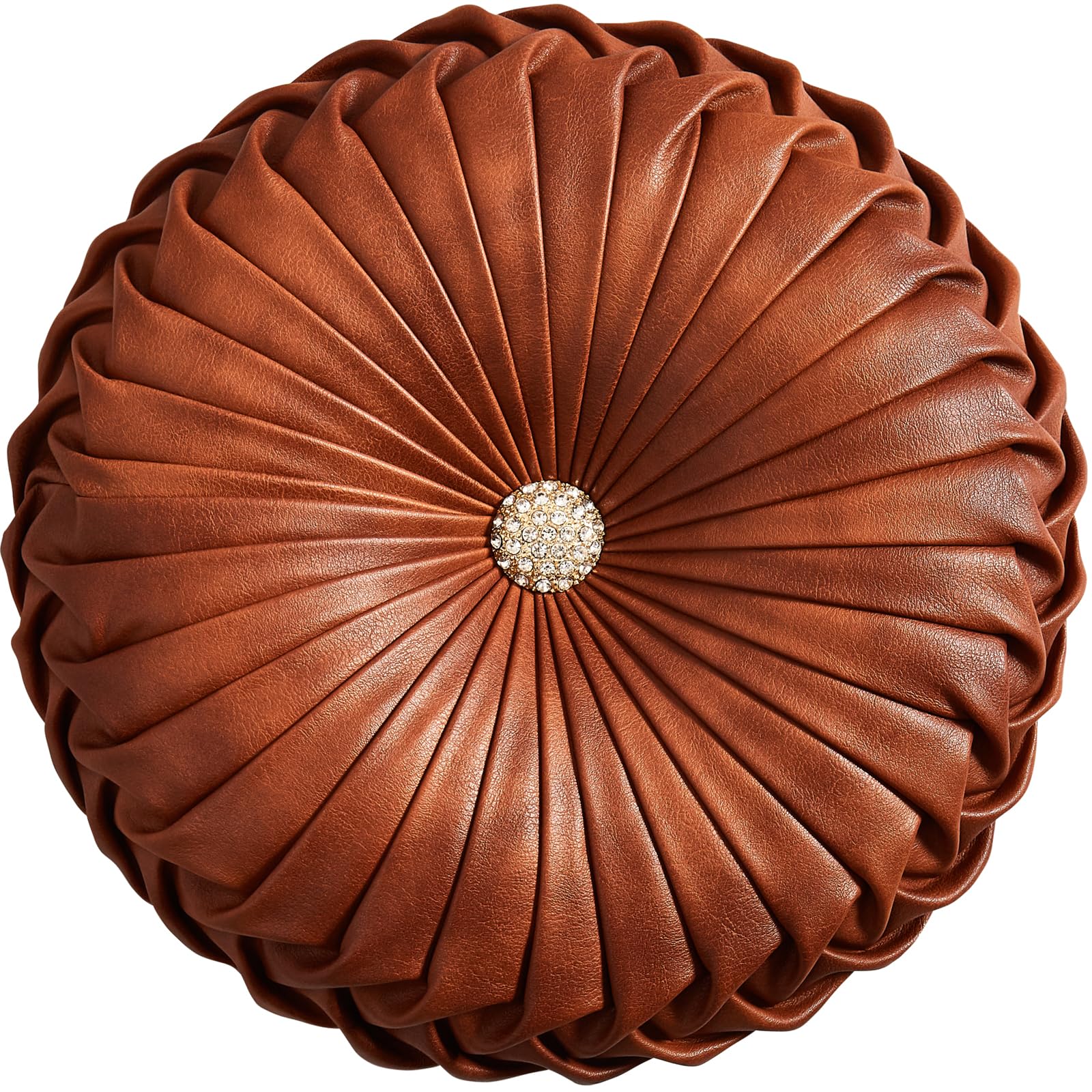 EUCIOR Brown Round Leather Pillow