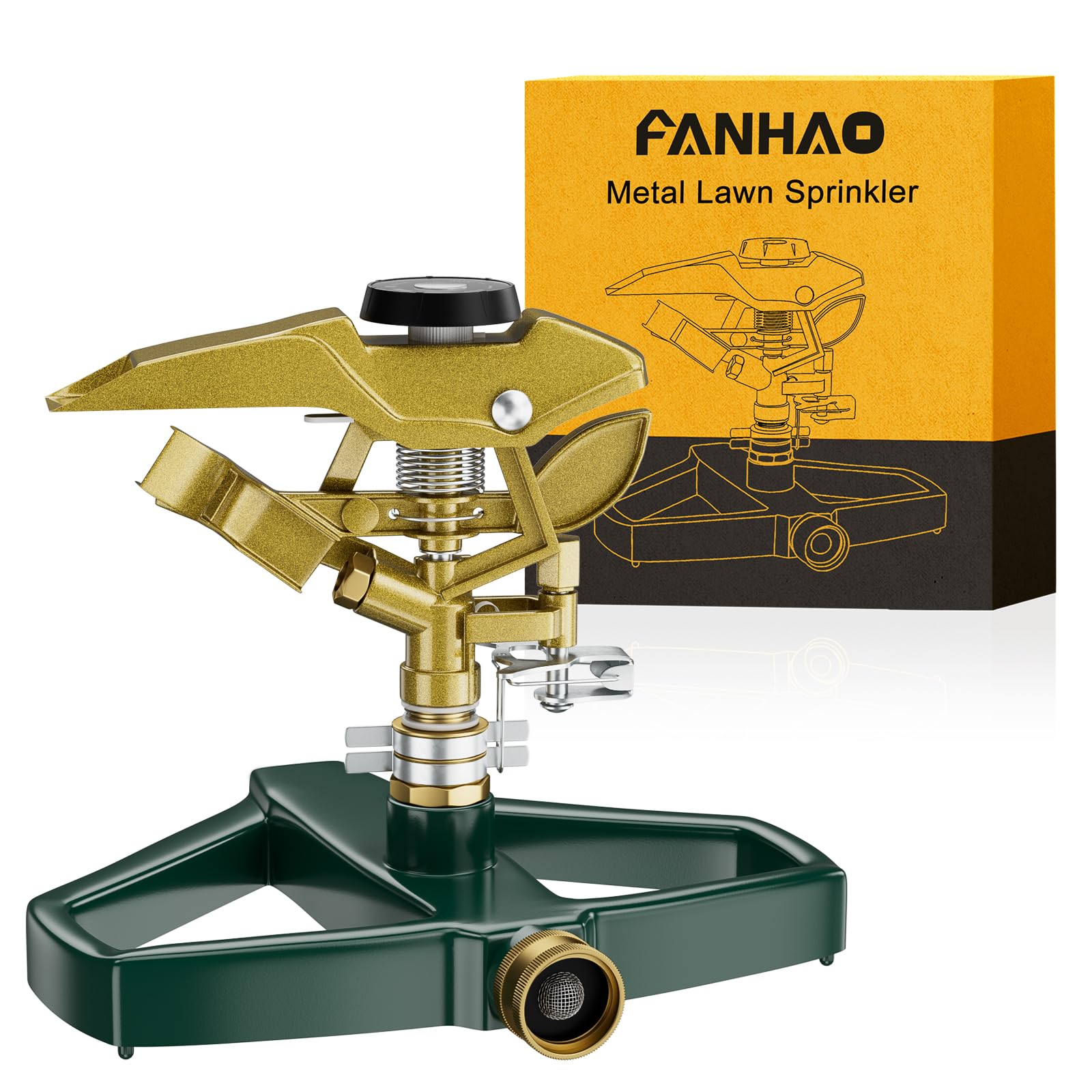 FANHAO Heavy Duty Pulsating Impact Lawn Sprinkler with Metal Base