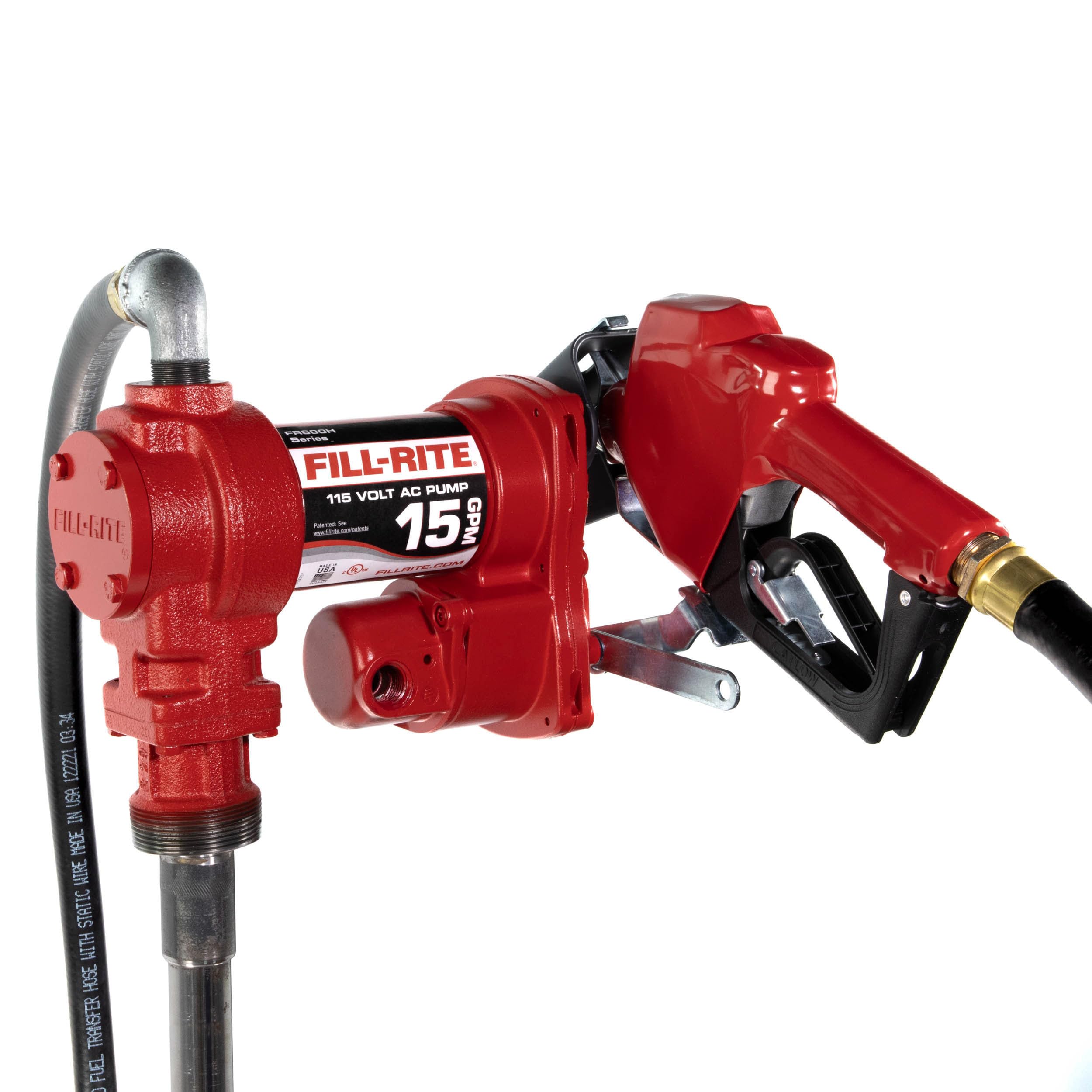Fill-Rite FR610HA 115V 15 GPM Fuel Transfer Pump w/Discharge Hose & Automatic Nozzle