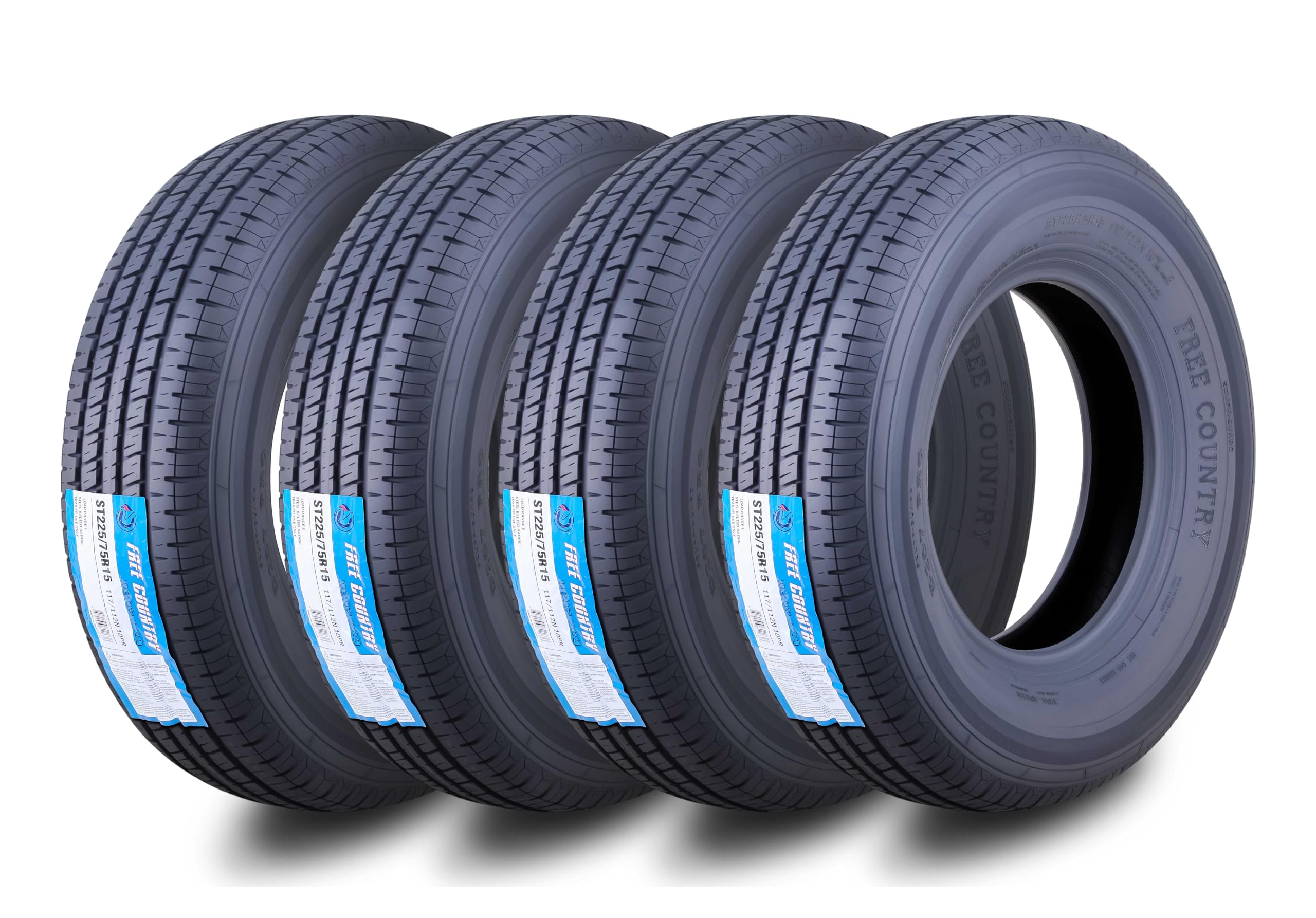 Free Country Grand Ride Set 4 Trailer Tires ST225/75R15 10 Ply Load Range E