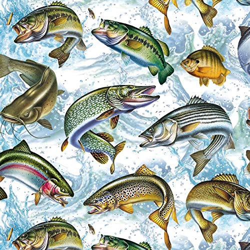 Freshwater Fish - Fish Activity Cream Cotton Fabric David Textiles JQ 0054