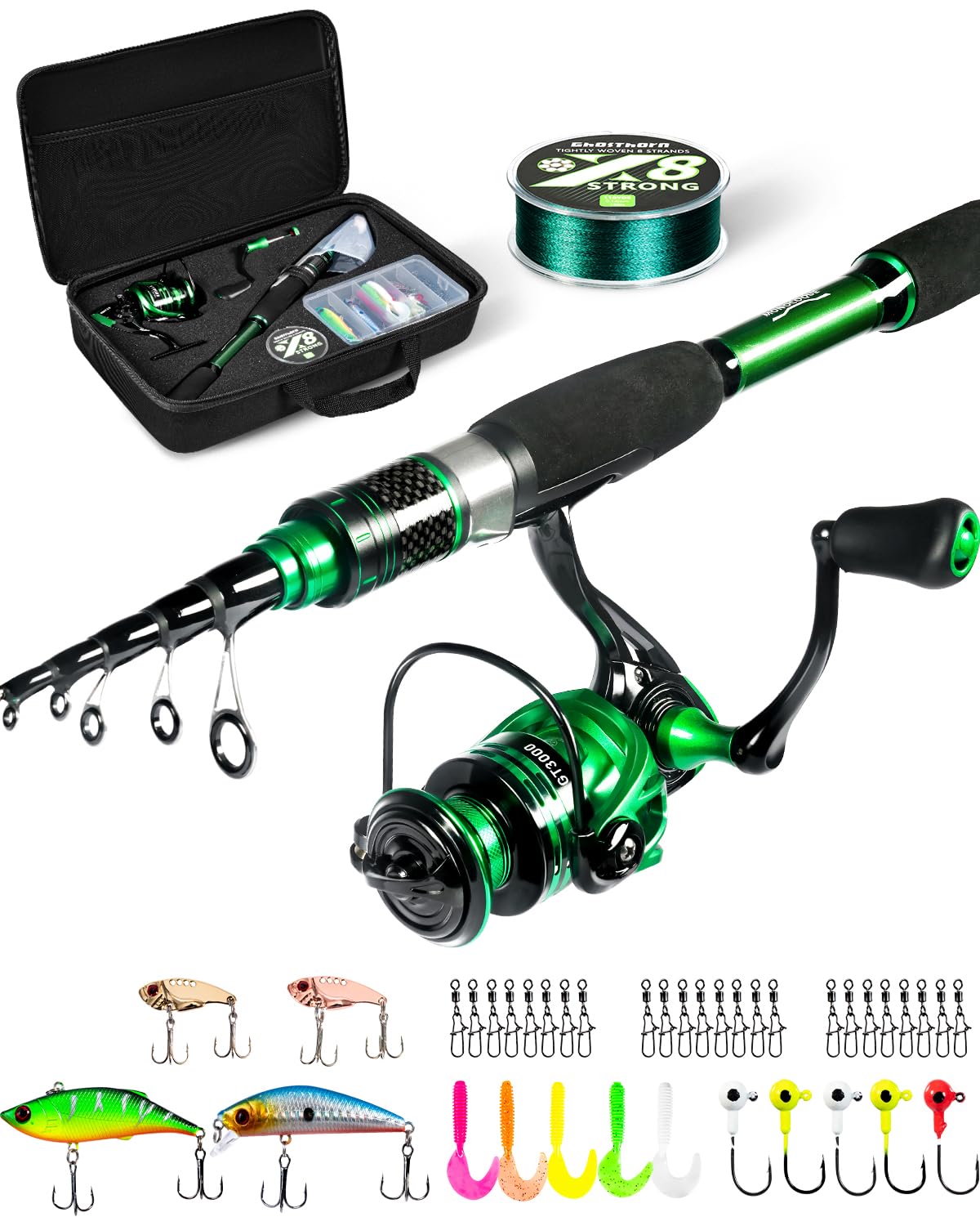 Ghosthorn Fishing Rod and Reel Combo Graphite Telescoping Fishing Pole Portable