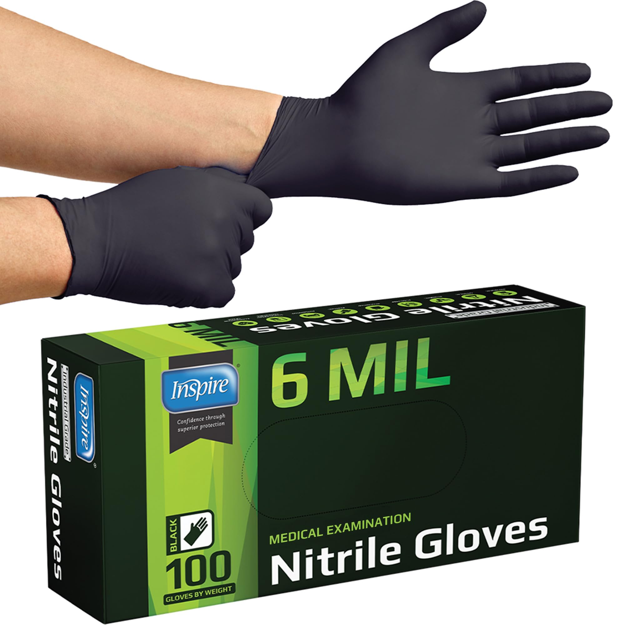 Inspire Black Nitrile Gloves HEAVY DUTY 6 Mil Nitrile Chemical Resistant