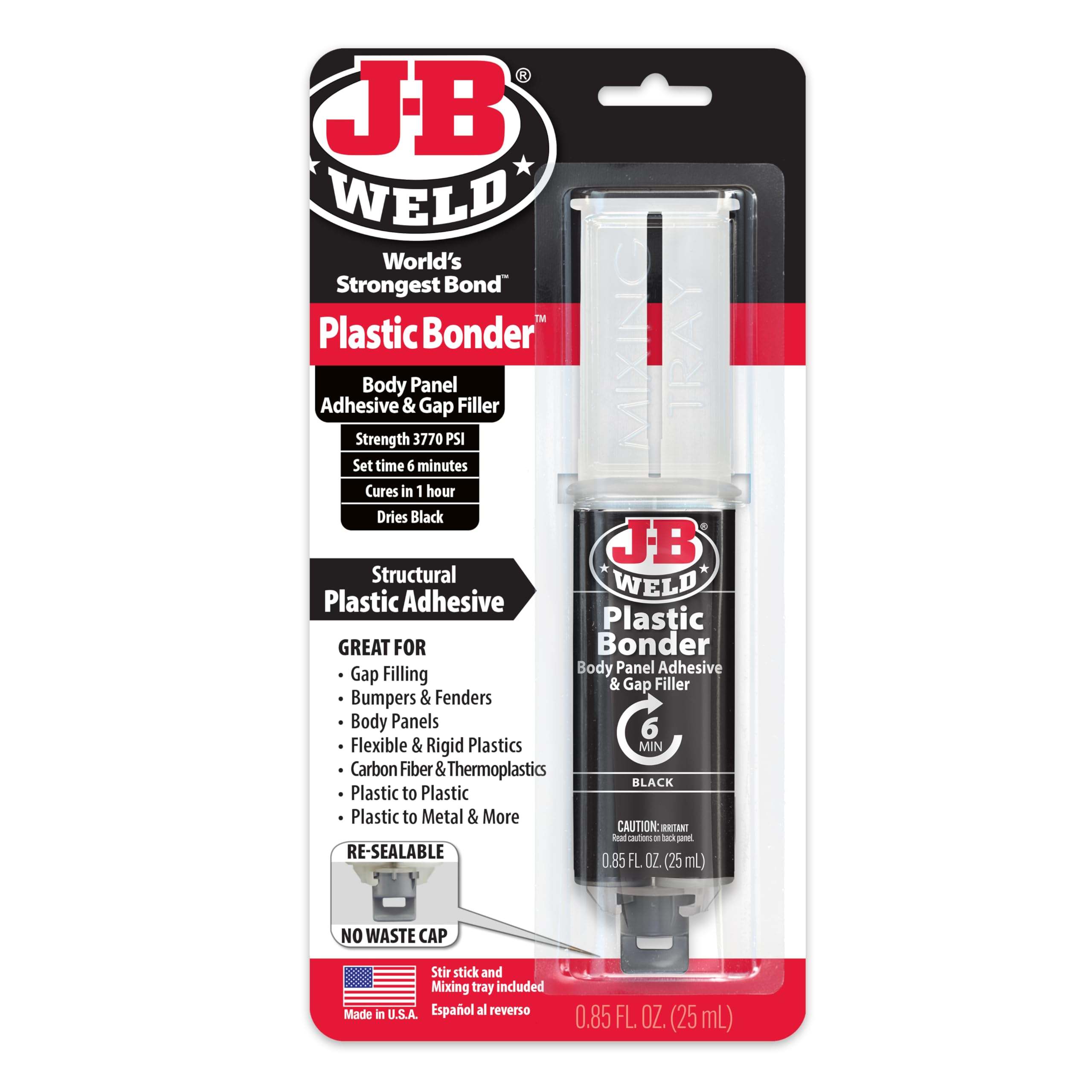 J-B Weld 50139 Plastic Bonder Body Panel Adhesive and Gap Filler Syringe