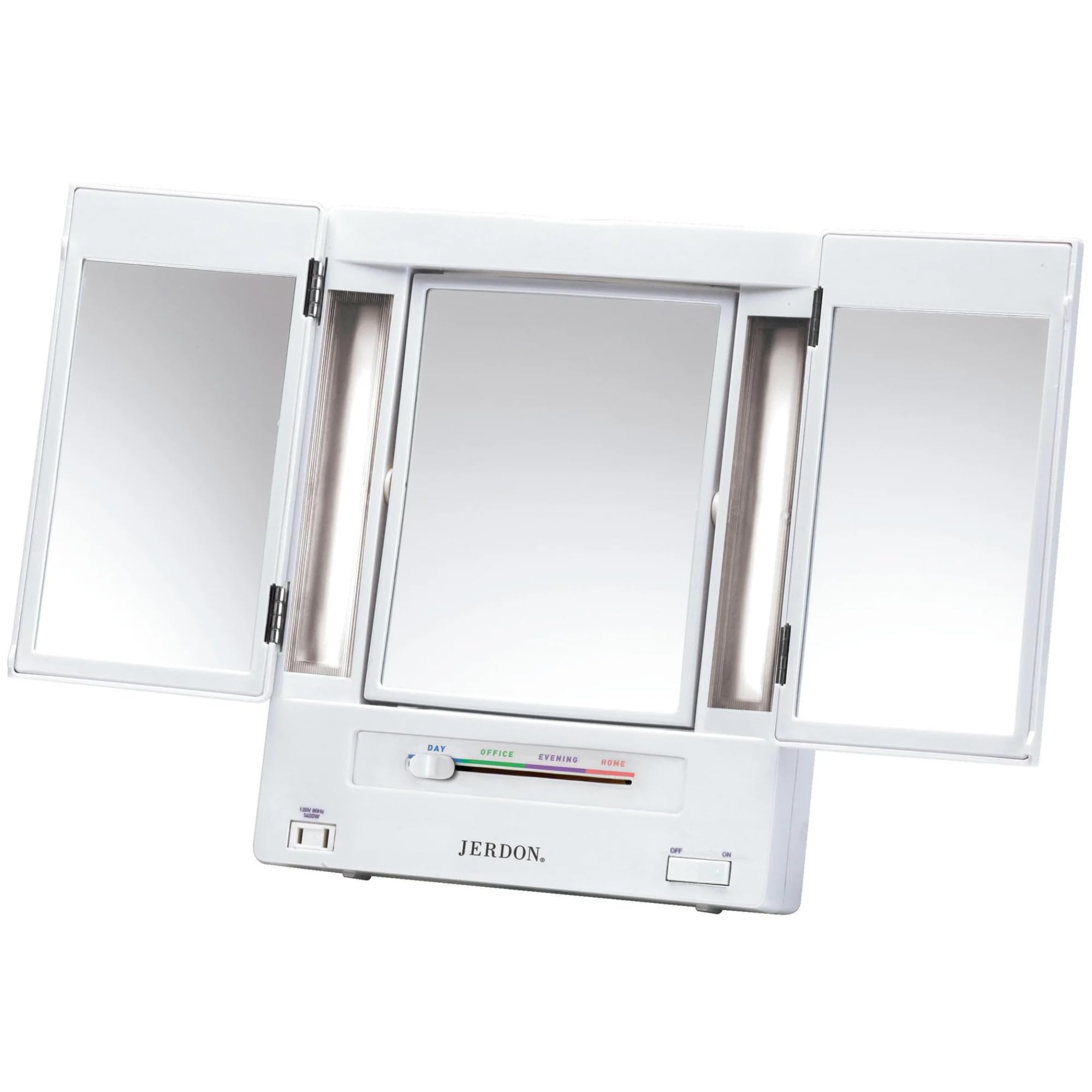 JERDON Tri-Fold Two-Sided Makeup Mirror with Lights