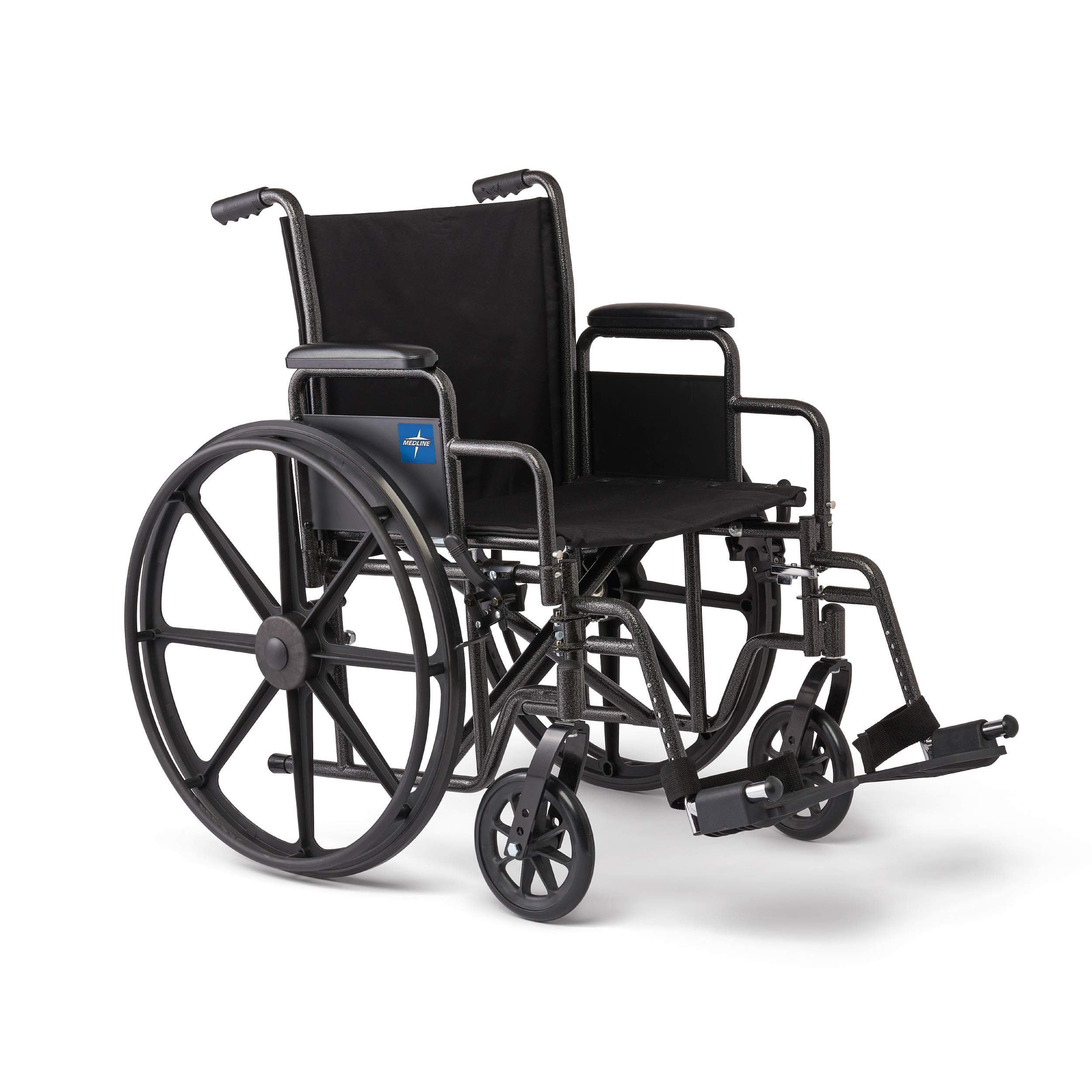 Medline Comfortable Folding Wheelchair with Swing-Back Desk-Length Arms and Swing-Away Footrests