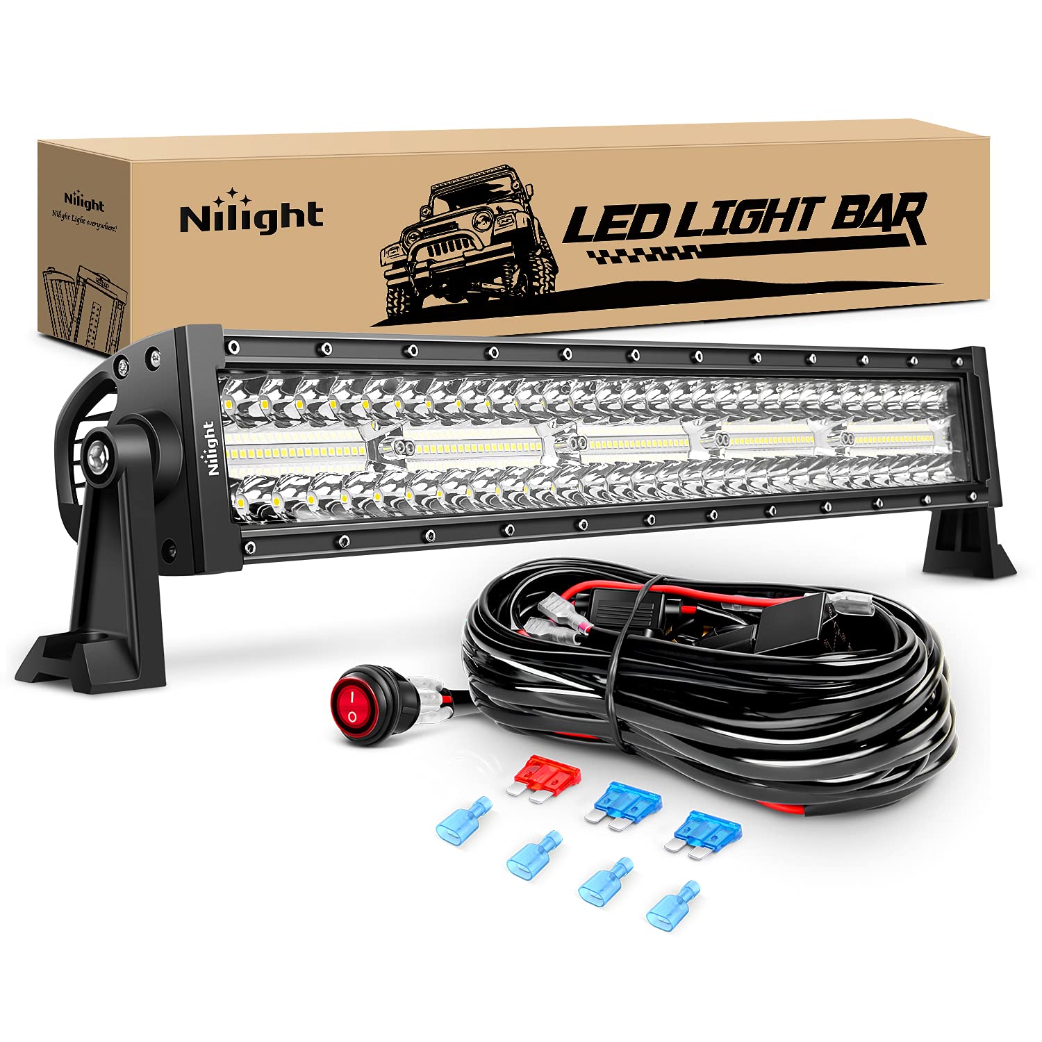 Nilight Led Light Bar 22Inch 480W Triple Row Flood Spot Combo Waterproof Off