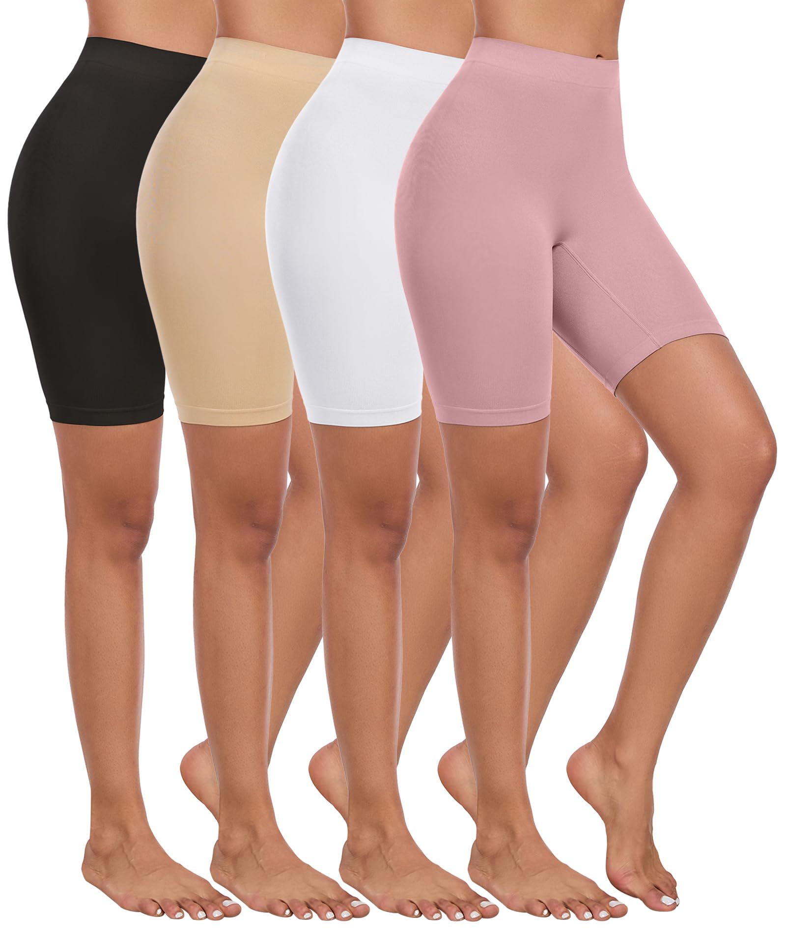 Okimay 4 Pack Slip Shorts for Under Dress Women Seamless Boyshorts Panties Anti