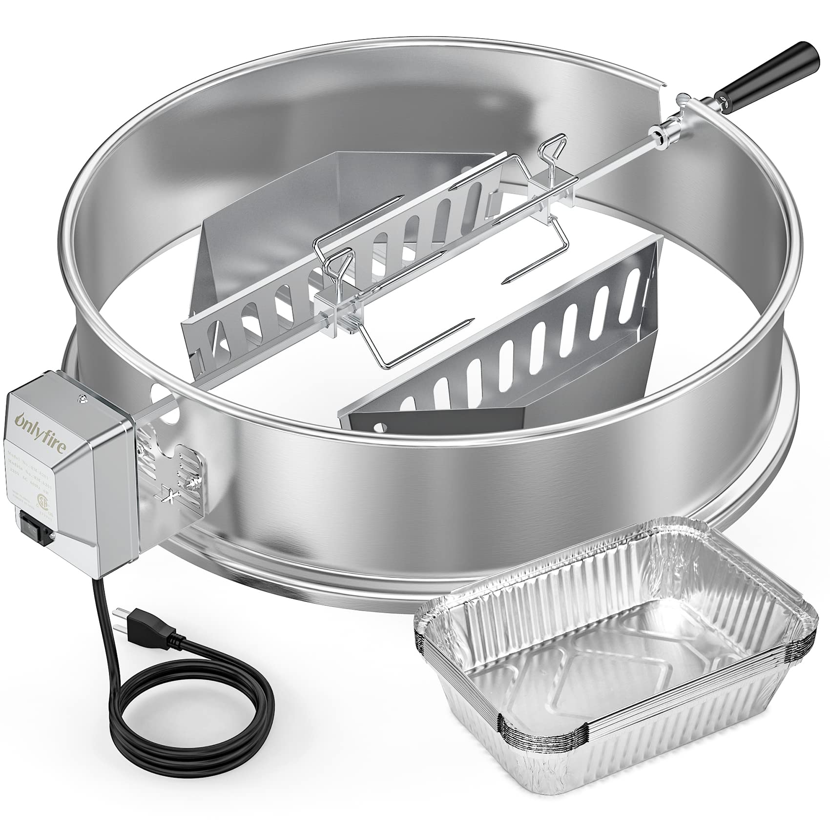 onlyfire Upgrade Stainless Steel Rotisserie Ring Kit for Weber 22-inch Kettle Charcoal Grills