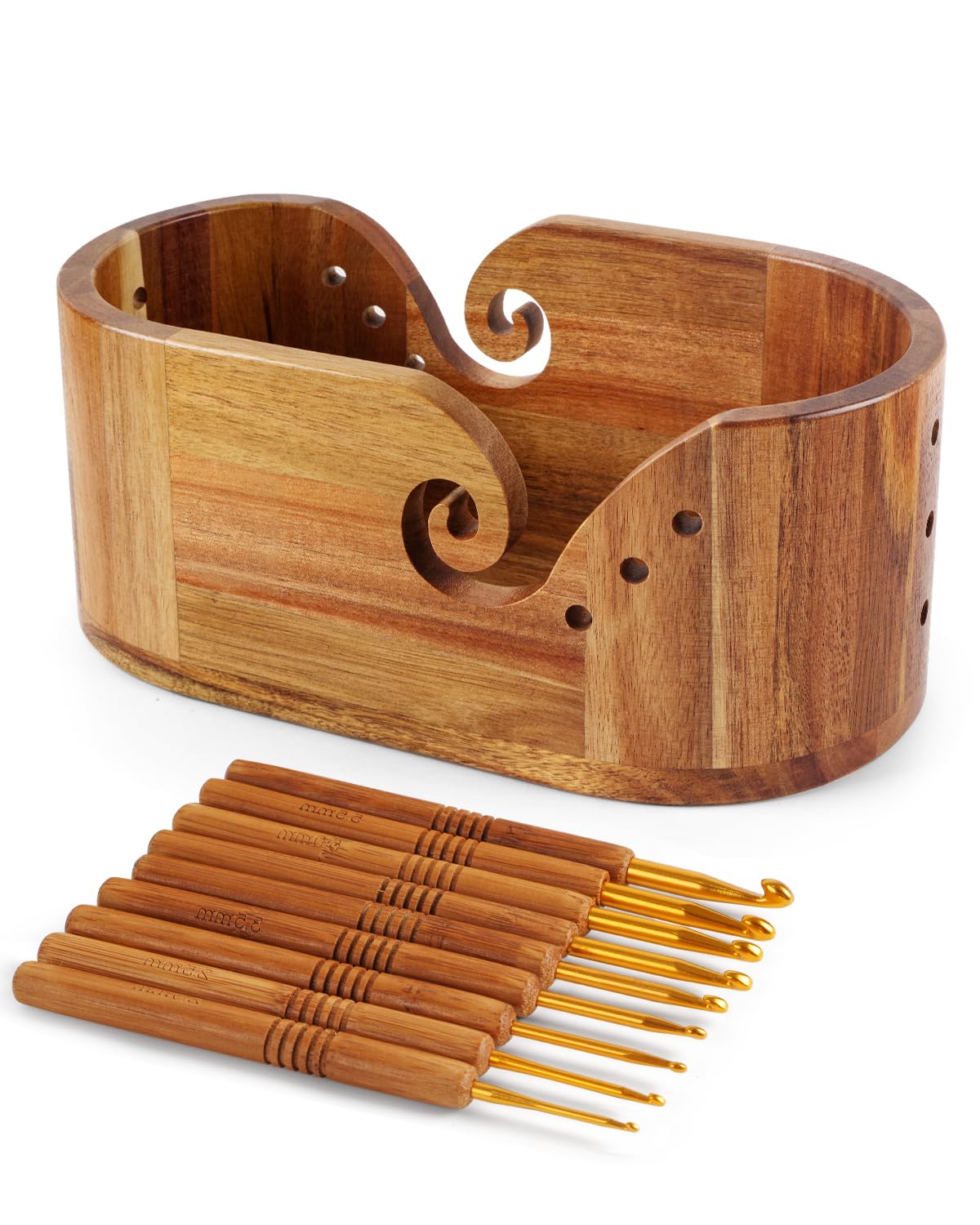 Oval Yarn Bowl, Crochet Yarn Holder with 9pcs Knitting Hooks
