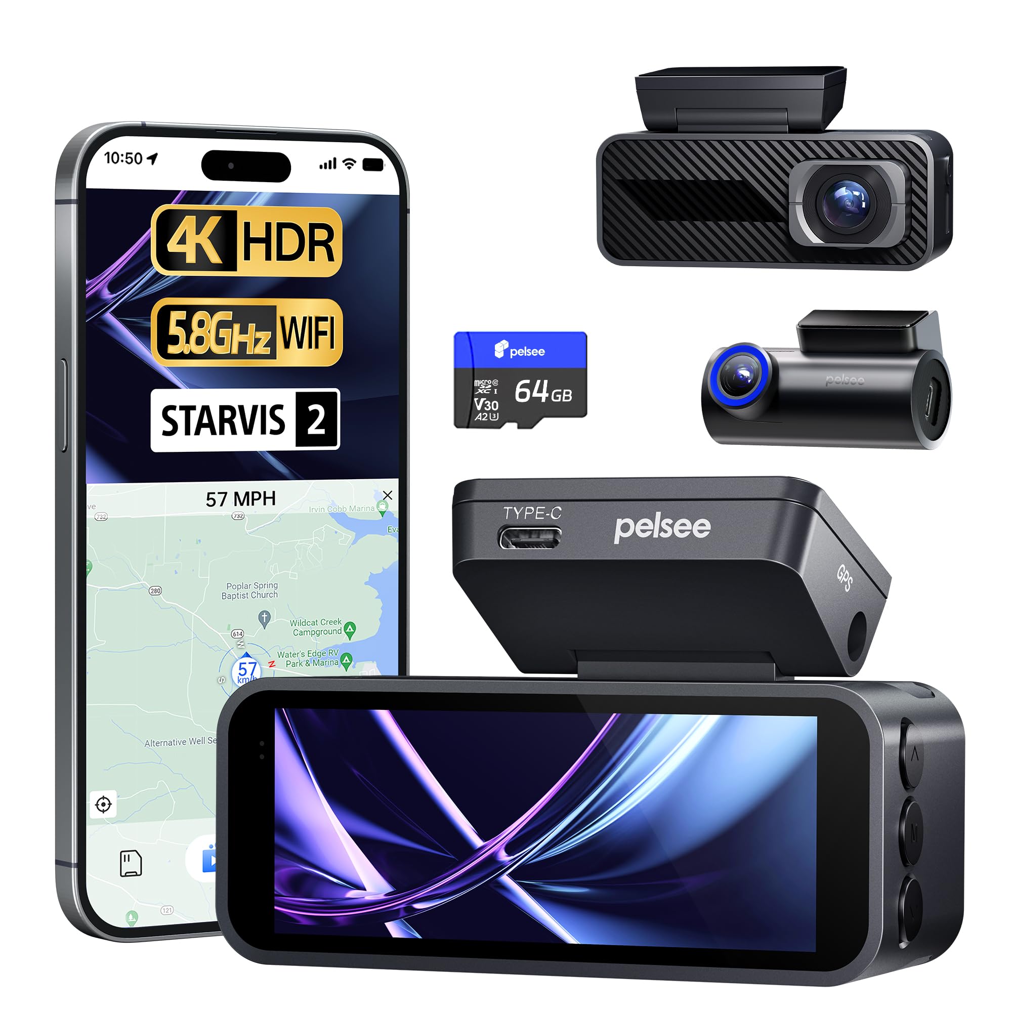 Pelsee P1 Pro 4K Dash Cam Front and Rear