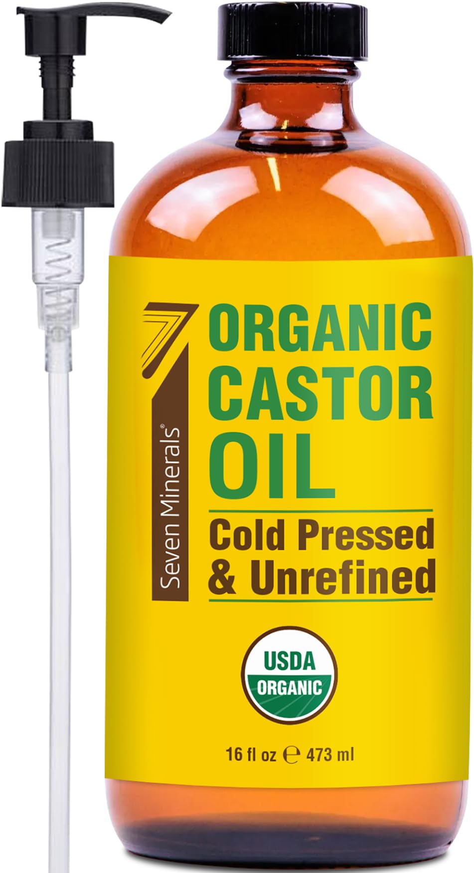 Seven Minerals New 16 fl oz Glass Bottle Castor Oil Organic Cold Pressed Unrefined Glass Bottle Pack