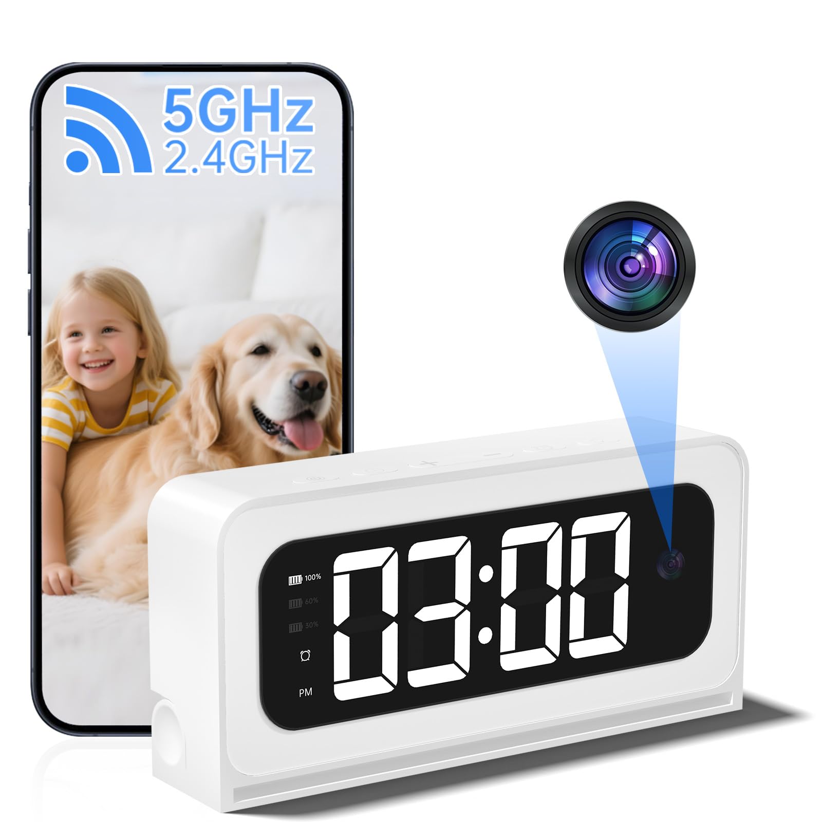 Smart Clock Camera,5G&2.4G WiFi Security Camera Indoor