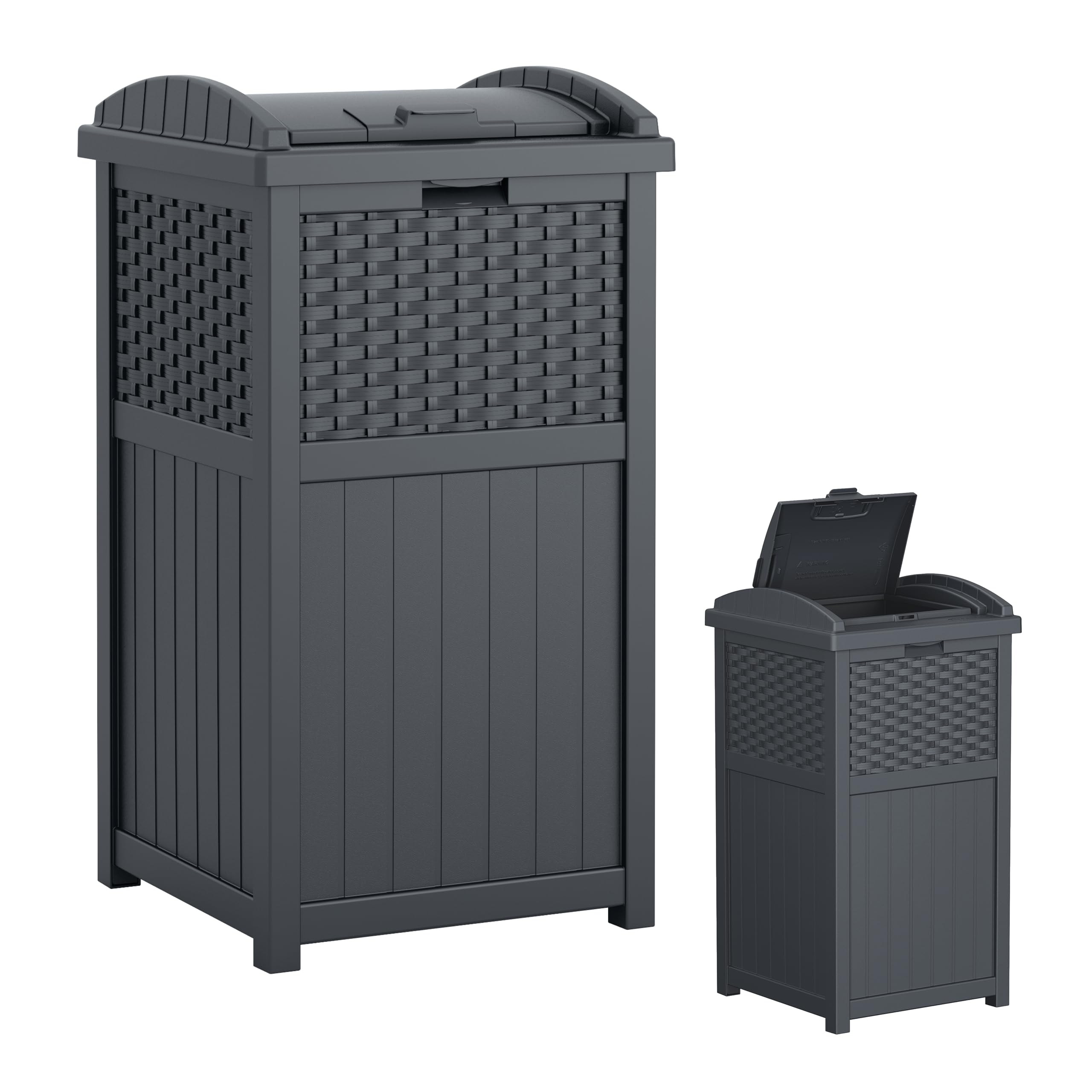 Suncast 33 Gallon Wicker-Style Hideaway Trash Can with Secure Latching Lid