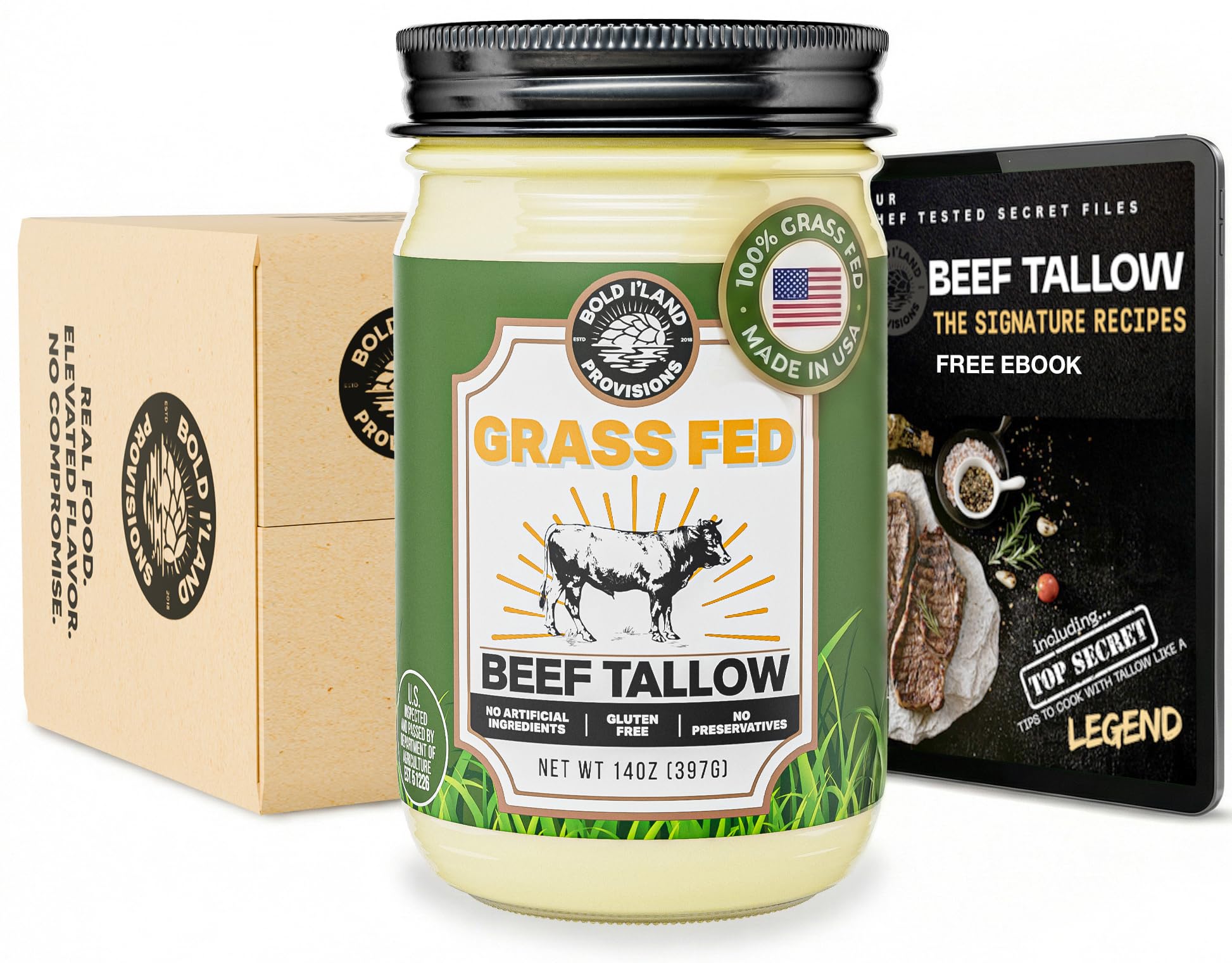 100% Pure Grass Fed Beef Tallow for Cooking – Clean Non-Seed Oil Cooking Fat