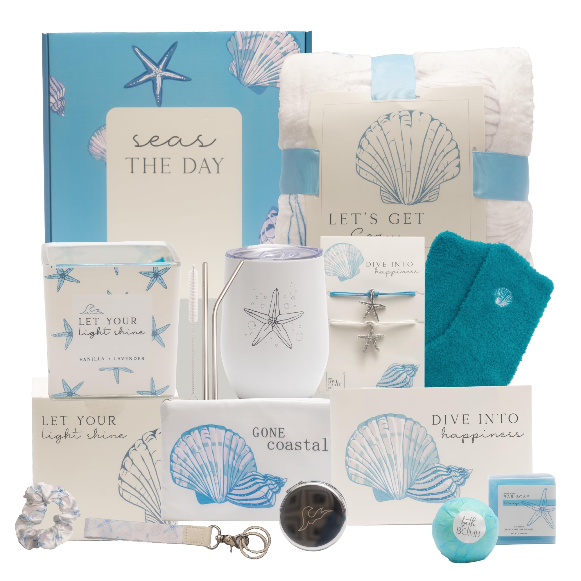 Mother's Day Ocean Themed Gifts for Women. 15pc Gift Basket Filled with Beach