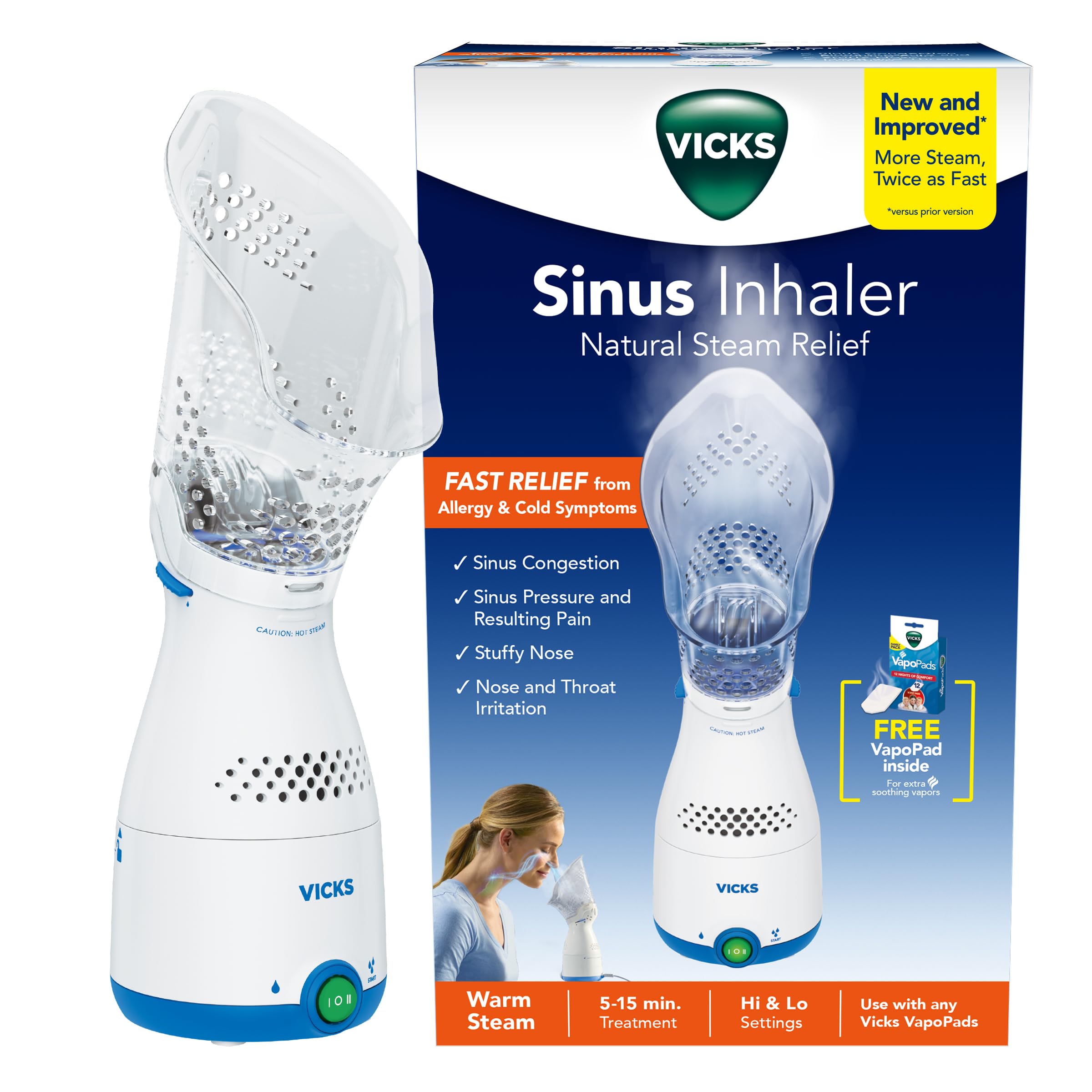 Vicks Sinus Inhaler, Plug-in Non-Medicated Steam Inhaler for Sinus Relief
