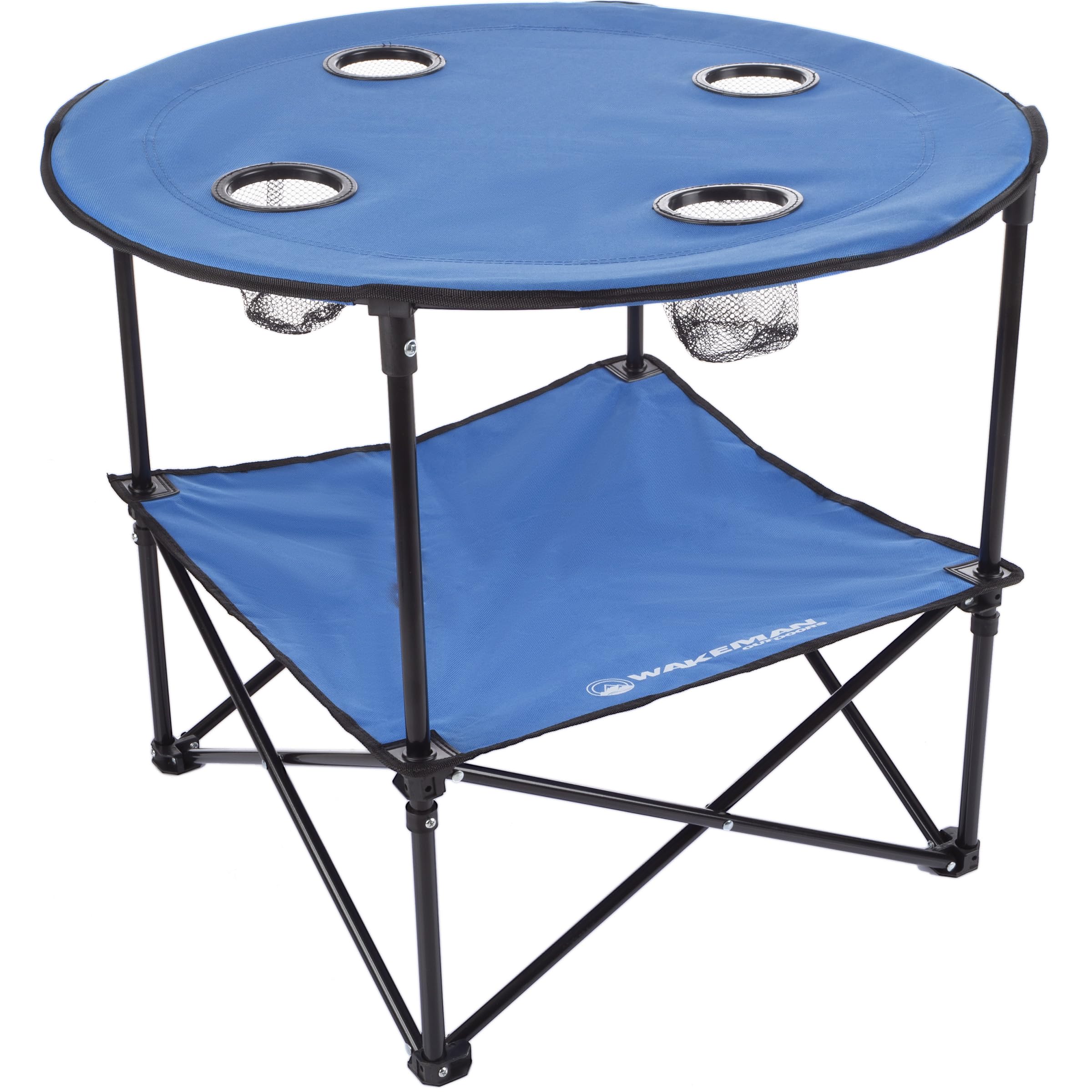 Wakeman Camp Table - Round 2-Tier Folding Table with 4 Cupholders and Carrying Bag